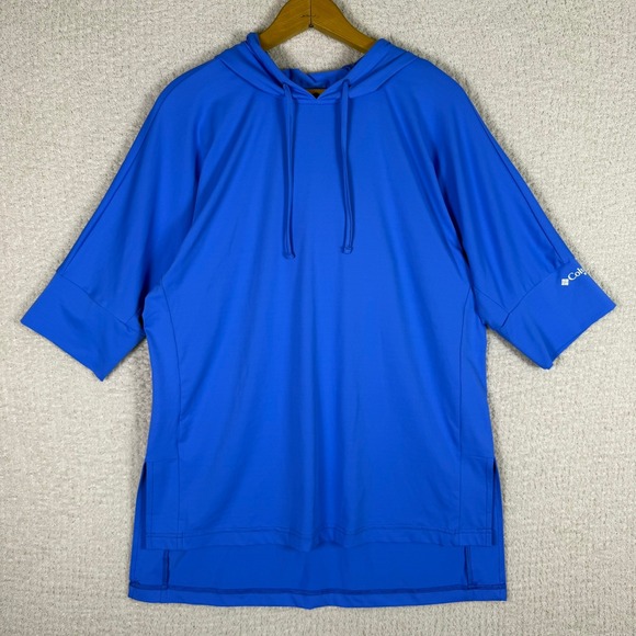 Columbia PFG Hoodie Mens Small Blue Short Sleeve Fishing Shirt - Picture 1 of 10